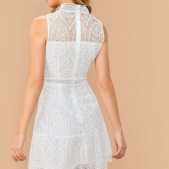SHEIN Mock Neck Embroidery Mesh Sleeveless Dress - Picture 3 of 6